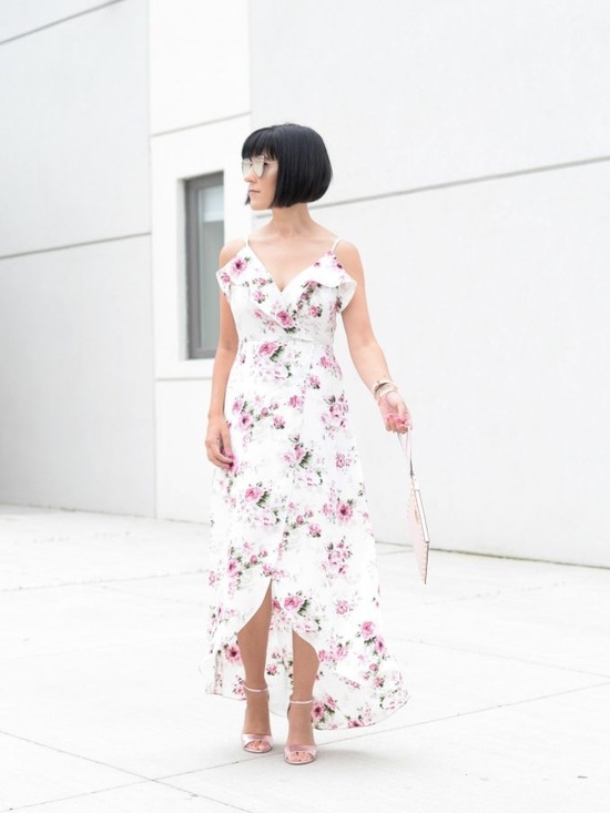 Design Lab Lord & Taylor Dresses & Skirts - Lord Taylor Design Lab White Pink Floral Ruffle High Low Maxi Dress Size M
